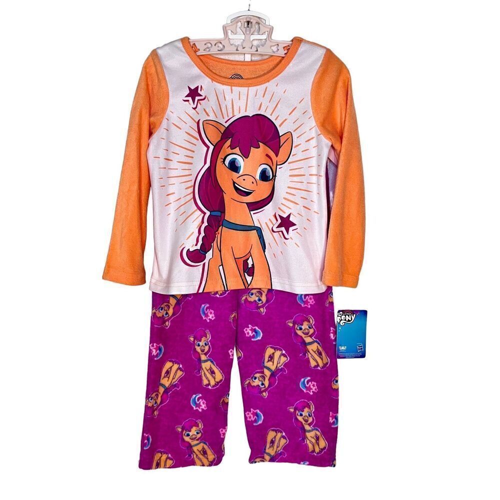 NWT My Little Pony 2-Piece Orange   & Purple Fleece Pajamas Size 4T